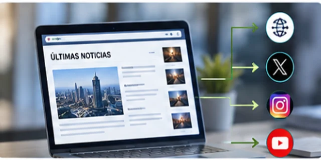 Imagen conceptual de producción y distribución de noticias